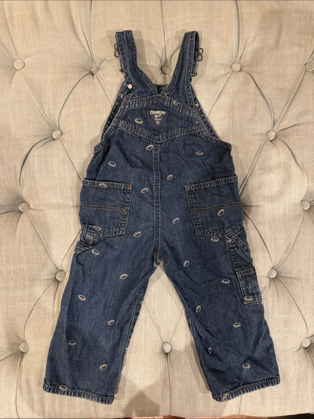 OshKosh B'gosh Dark Blue Football Pattern Denim Overalls